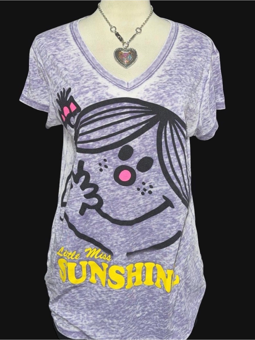 Little Miss Lavender V-Neck Graphic Tee with Yellow & Pink Accents